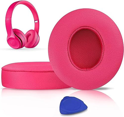 SoloWIT Earpads Cushions Replacement for Beats Solo 2 & Solo 3 Wireless On-Ear Headphones, Solo2 Solo3 Ear Pads with Soft Protein Leather, Added Thickness - Pink - color: Pink