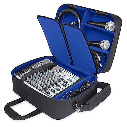USA Gear DJ Mixer Travel Travel Bag Fits Yamaha MG10XU, MG06X, Mackie Mix8 8-Channel, Behringer Xenyx Q502USB, Adapters, Headphones, Laptops - Customer Interior, Water Resistant Exterior (Blue) - color: Blue