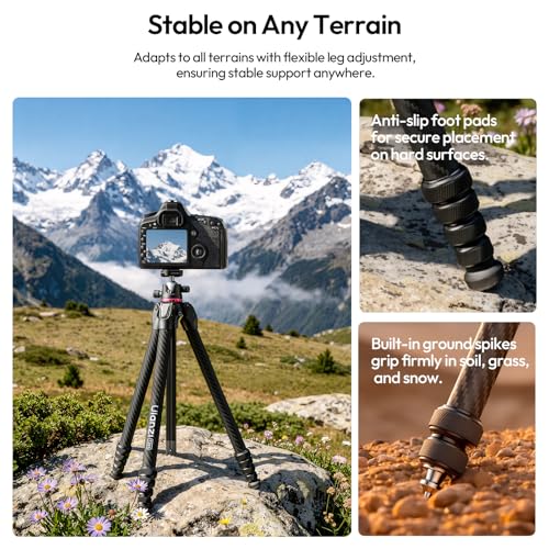 ULANZI TZ01 Carbon Fiber Tripod 64.2inch, 2-in-1 Detachable Center Column Mini Tripod, Camera Stand with 360° Ball Head, Uka Quick Release, 2.43lb Lightweight Travel Tripod for Camera/Phone