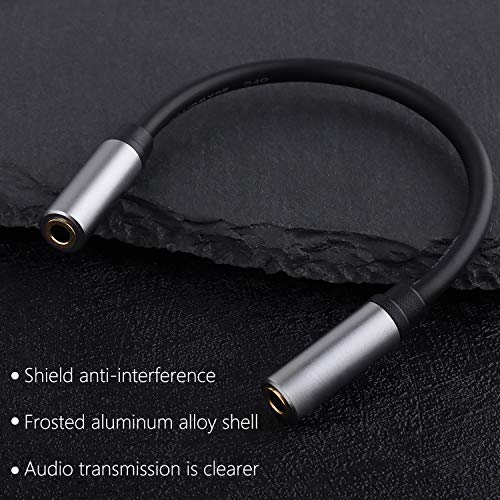 3.5mm Female to Female Adapter Cable TRS Stereo Audio AUX Connector Cod for Headphones, Car, HiFi - 15cm/6inch (Grey) - color: Grey