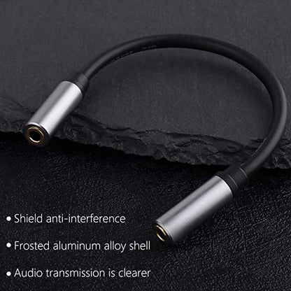 3.5mm Female to Female Adapter Cable TRS Stereo Audio AUX Connector Cod for Headphones, Car, HiFi - 15cm/6inch (Grey) - color: Grey