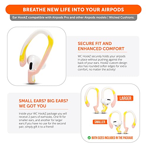 WC HookZ - Patented Upgraded Over Ear Hooks for AirPods Pro 1, 2 & AirPods 1, 2 & 3- Two Size Pairs Included in Package, Unique Left & Right Hook, Made by Wicked Cushions | Yellow Starburst - color: Yellow Starburst