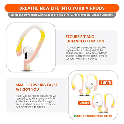 WC HookZ - Patented Upgraded Over Ear Hooks for AirPods Pro 1, 2 & AirPods 1, 2 & 3- Two Size Pairs Included in Package, Unique Left & Right Hook, Made by Wicked Cushions | Yellow Starburst - color: Yellow Starburst