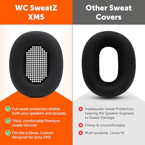 WC SweatZ XM5 - Patented Earpad Sweat Covers for Sony WH1000XM5 by Wicked Cushions | Full 360 Earpad Protection | Sweatproof & Easily Washable | Black - color: Black