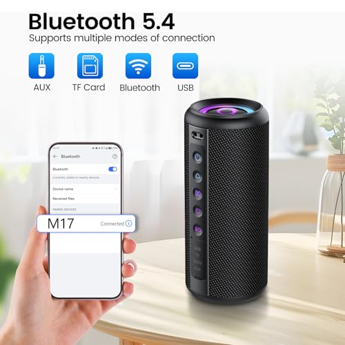 Portable Bluetooth Speaker, 2026 Bluetooth 5.4 Wireless Speaker with 20W HD Loud Stereo Sound, TWS Pairing, 20H playtime, RGB Lights, IP7, Built-in Mic, for Outdoor, Home, Beach, Party, Gift, Black - color: Dark Black