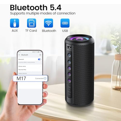 Portable Bluetooth Speaker, 2026 Bluetooth 5.4 Wireless Speaker with 20W HD Loud Stereo Sound, TWS Pairing, 20H playtime, RGB Lights, IP7, Built-in Mic, for Outdoor, Home, Beach, Party, Gift, Black - color: Dark Black