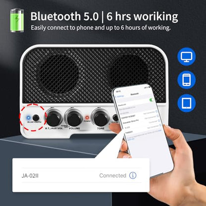 JOYO 5W Mini Guitar Amp Portable Electric Guitar Practice Amplifier with Bluetooth 5.0, Clean/Overdrive Channels, Rechargeable Battery, AUX & Headphone Out (JA-02 II Black) - color: Black