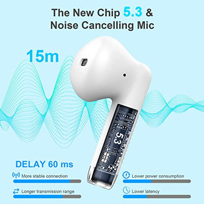Wireless Earbuds, Bluetooth 5.4 Headphones in Ear with 4 Noise Cancelling Mic, Earbuds Stereo Bass, IP7 Waterproof Sports Wireless Earphones, 32H Playtime USB C Charging Buds White for Android iOS - color: White