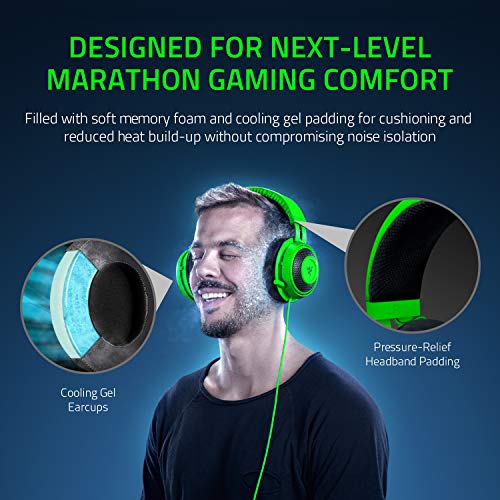 Razer Kraken Tournament Edition: THX Spatial Audio - Full Audio Control - Cooling Gel-Infused Ear Cushions - Gaming Headset Works with PC, PS4, Xbox One, Switch, Mobile Devices - Green (Renewed)