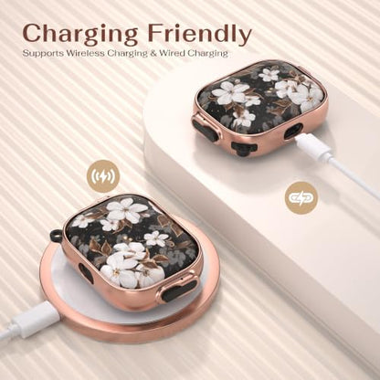 for AirPods Pro 3rd Case with Safety Lock,Magsafe Compatible,Flower | Double Secure Lock,Drop Protection,Two-Piece Design,with Gold Keychain, Anti Lost, Dustproof, Cute AirPods Pro 3 Case - color: Black + White, size: Airpods Pro 3 Case