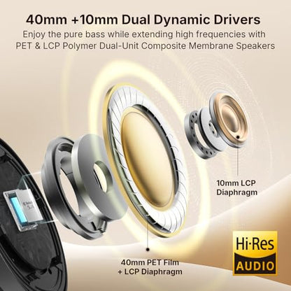 EarFun Tune Pro Active Noise Canceling Headphones, Wireless Headphones | 5 Mics Clear Call, 120H Playtime, Bluetooth 5.4, Hi-Res Audio, Multipoint Connection, Custom EQ via App, Comfortable Fit