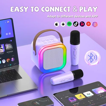 CscyyAmz Mini Karaoke Machine for Kids Girls Boys - Birthday Gifts for Ages 4 5 6 7 8+ Year Old - Portable Bluetooth Speaker with 2 Wireless Microphone - Kids' Instrument Accessories - Purple - style: Purple