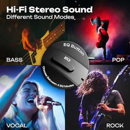 PowerLocus Bluetooth Headphones Over Ear, 60H Playtime, 4 EQ Modes Wireless Headphones with Microphone, Hi-Fi Stereo Deep Bass Foldable Headphone, Soft Foam Ear Cups,Fast Charging for Travel/PC/Phones - color: Grey/Mint