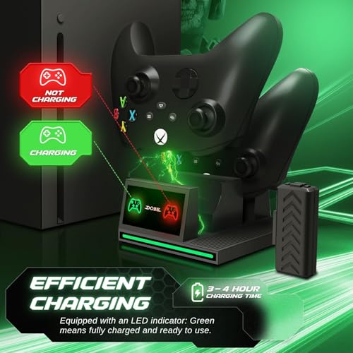 TNP Xbox Series X Charging Station and Vertical Stand with Dual Charger | 2 Rechargeable 300Mah Batteries, 10-Game Storage and Headset Hook Organize Your Console Setup While Charging 2 Controllers