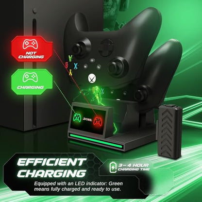 TNP Xbox Series X Charging Station and Vertical Stand with Dual Charger | 2 Rechargeable 300Mah Batteries, 10-Game Storage and Headset Hook Organize Your Console Setup While Charging 2 Controllers