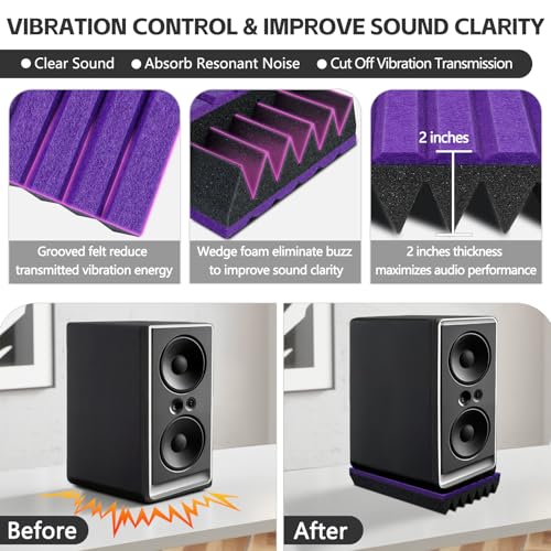 TroyStudio 9 x 6.3 x 2 Inches Speaker Isolation Pads, 2 Pack Subwoofer Wedge for 3"-4.5" Studio Monitor Pair, Thick Acoustic Foam Felt Riser Mat, Bass Speaker Feet for Desktop, Home Theater - size: S