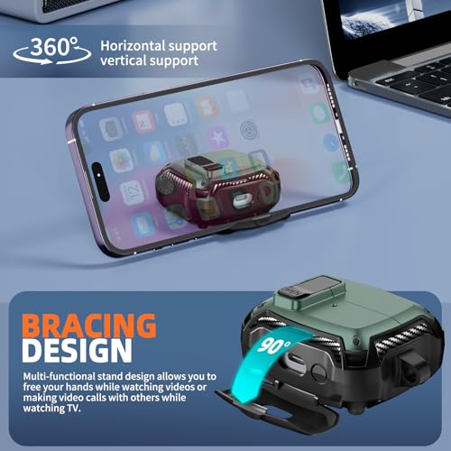 Safety Lock Case for Samsung Galaxy Buds3 FE/3/3 Pro (Green) | with Phone Stand,with Secure Lock Clip & Cleaning kit Full Body Shockproof Carbon Fiber Protection Design - color: D-Green