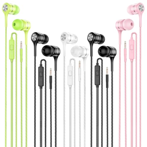 LWZCAM Wired Earbud 5 Pack with 3.5mm Stereo Headphones with Microphone | Bass-heavy sound, a built-in microphone, tangle-free design, ergonomic in-ear style, and compatibility with all 3.5mm jacks - color: Black