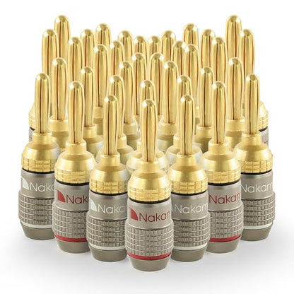Nakamichi FanLock Excel Series 24k Gold Plated Banana Plugs, 10-18 AWG | Gauge Size 4mm for Speakers Amplifier Hi-Fi Stereo Radio AV Receiver Audio Wire Cable Quick Connector, 36 Pcs (18-Pairs) - size: 36 Pcs (18-Pairs)