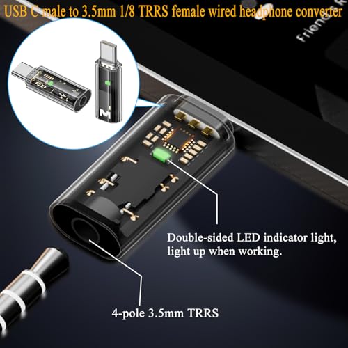QIANRENON USB C to 3.5mm Headphone Adapter USB Type C Male to 3.5mm 1/8 TRRS Female Audio Connector USB C to 4 Pole 3.5mm Headset Converter, Compatible CTIA OMTP, for Smartphone Car Audio, 2Pcs