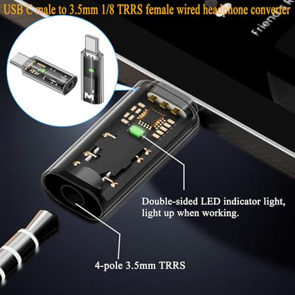 QIANRENON USB C to 3.5mm Headphone Adapter USB Type C Male to 3.5mm 1/8 TRRS Female Audio Connector USB C to 4 Pole 3.5mm Headset Converter, Compatible CTIA OMTP, for Smartphone Car Audio, 2Pcs