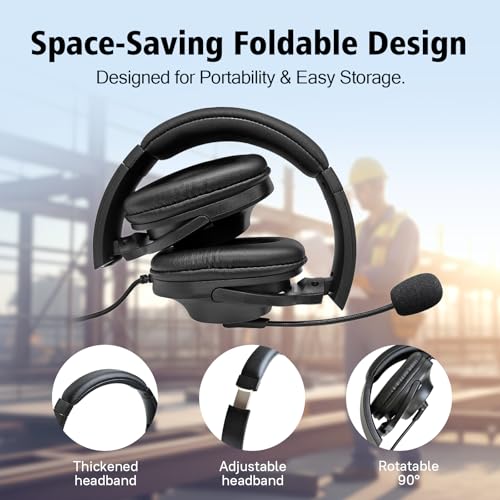Binaural Over The Ear Head Headset VOX Ptt Radio Earpiece Boom Mic Microphone Headphone Compatible with HYT Hytera HP602 HP682 PD602 PD602i PD662 PD662i PD682i Walkie Talkies(Wired,Black)