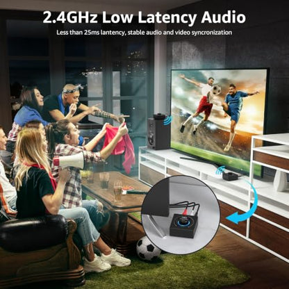 1Mii Wireless Audio Transmitter Receiver Set (1 TX + 1 RX) for TV | Wireless Audio Adapter with RCA/AUX out, 25ms Low Latency 262ft Long Range, for TV/Soundbar/Powered Speakers/Amplifier
