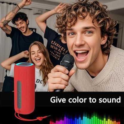 PEICHENG Bluetooth Speaker, Portable Wireless Clear Loud Stereo Sound IPX5 Waterproof with RGB Lights BT5.3 Long Playtime TWS Pairing,for Home Party Outdoor Beach,Great Gift Choice (Red) - color: Red