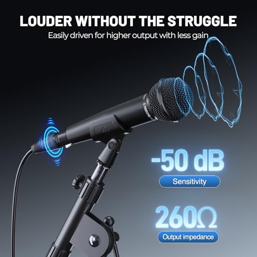 Phenyx Pro Cardioid Dynamic Wired XLR Microphone PM-25 | Wired Microphone with 16.4 ft XLR Cable, Mic Clip, Storage Bag, Handheld Mic for Singing, Stage, Studio, Karaoke, speaking