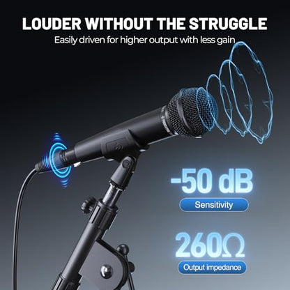 Phenyx Pro Cardioid Dynamic Wired XLR Microphone PM-25 | Wired Microphone with 16.4 ft XLR Cable, Mic Clip, Storage Bag, Handheld Mic for Singing, Stage, Studio, Karaoke, speaking