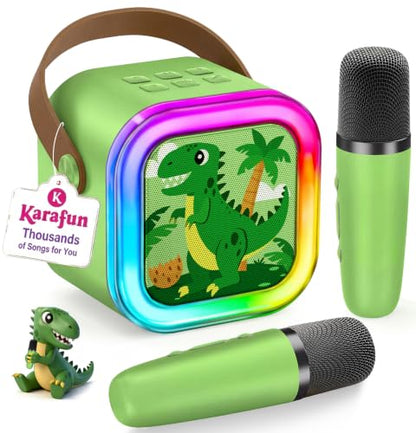 IROO Karaoke Machine for Kids Birthday Gifts for Girls Ages 4-12+ Years Old | 2026 Toys Ideas with 1-Month Karafun Premium, Mini Bluetooth Speaker With 2 Wireless Mics, MP3 Player for Family Home Party - color: Limited Edition Dinosaur