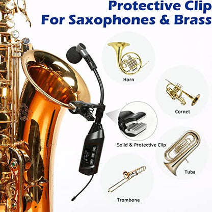 SGPRO TR15 Wireless Clip-On Saxophone Microphone System | For sax and trumpet, Preset EQ and echo, 196 ft range, Rechargeable, 4.5-hour runtime, Solo vocals and band performances - color: TR-15 | Portable Single Set