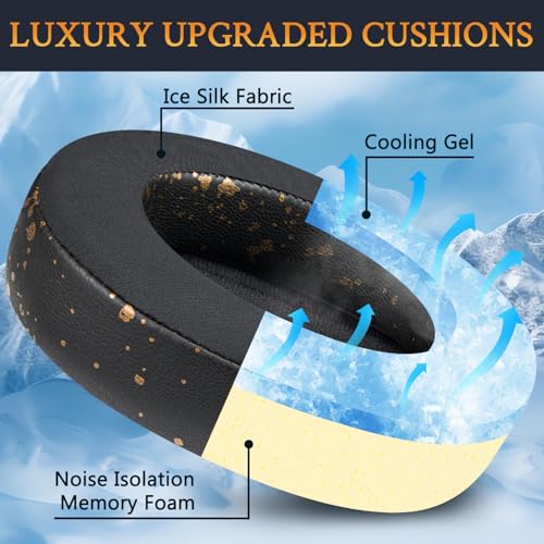 SOULWIT Cooling Gel Earpads Replacement for Turtle Beach Stealth Pro Wireless Gaming Headset, Ear Pads Cushions with Ice Silk Fabric, High-Density Foam - Black Gold - color: Black Gold