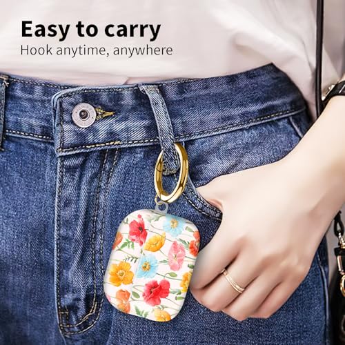 Compatible with Airpod pro 2nd/1st Generation Case Cover with Gold Round Keychain Cute Pattern Hard & Anti Slip Cover for Men Women & Girls（Blue Flowers） - color: Blue Flowers
