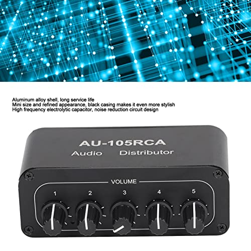 5-Way Stereo L/R Sound Channel Bi-Directional Audio Switcher with Aluminum Alloy Housing, High Fidelity Audio Switch Splitter for Multimedia, Compatible with DVD, MP3, TV, Speakers, Headphones