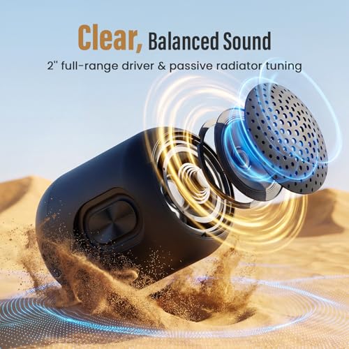 Bobtot Small Portable Bluetooth Speaker, 24H Playtime, TWS Pairing, Black | Wireless Waterproof Speaker with Loud Stereo Sound, Hands-Free Calling, Carrying Lanyard for Outdoor,Shower,Camping,Travel