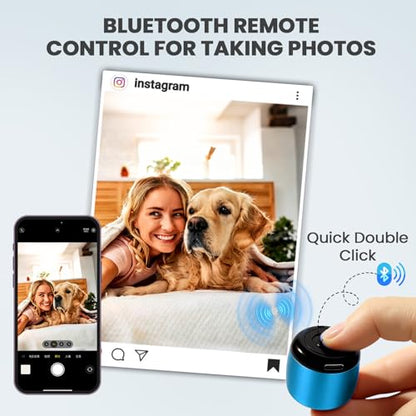 Best Mini Portable Bluetooth Speaker with HD Sound & Bass I Smallest Wireless Bluetooth Speakers for Phone/PC/Tablet I Photo Selfie Button Answer Phone Calls I Cute Tiny Speaker (Blue) - color: Blue