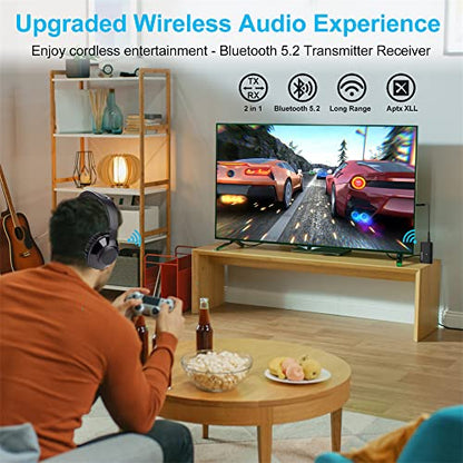 Bluetooth 5.2 Transmitter Receiver, Noise Cancelling 3.5mm AUX Bluetooth Car Adapter, Aptx Adaptive/HD Audio, Wireless HiFi Audio Receiver for Home Stereo/Headphones/TV/Car/Airplane