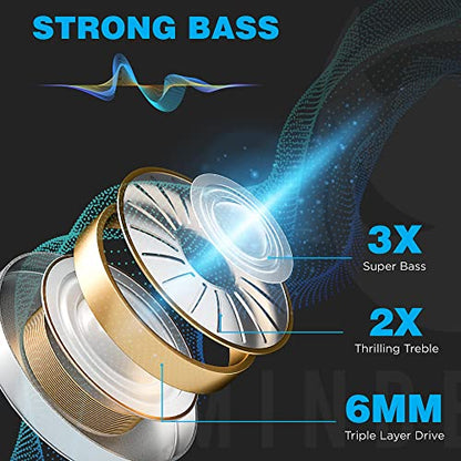 Wireless Earbuds Noise Cancellation Deep Bass Immersive Sound Headphones | Bluetooth Earphones, IPX5 Waterproof, 36-Hour Battery Life, Compatible with iPhone, Samsung, Android, PC, MINDBEAST T98 Black