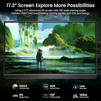 VILVA 17.3" QHD 165Hz USB-C HDMI Gaming Monitor | 17.3" QHD 165Hz IPS, slim metal+stand, USB-C/HDMI, for PC/PS5/Xbox/Switch, gaming. - color: Light Black