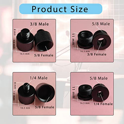 4 Pieces Mic Screw Adapter, 5/8 Female to 3/8 Male and 3/8 Female to 5/8 Male, 5/8 Female to 1/4 Male and 1/4 Female to 5/8 Male, Mic Thread Adapter, Microphone Adapter