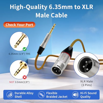 Balanced XLR to 1/4 Inch TRS Audio Cable, Pro Patch Cord for Studio Mixers & Monitors - 6.35mm to XLR Male, 6ft (1.85m) Interconnect - size: 6 Feet, style: XLR Male to 6.35mm