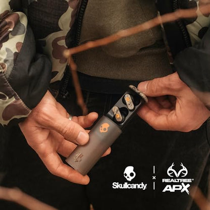 Skullcandy Dime Evo Wireless Earbuds with Clip-Anywhere Case - Realtree APX | In-Ear Fit, Noise Isolating, 36 Hours Battery, Microphone for iPhone Android, Easy Clip-On Case Design, Travel, Commuting - color: Realtree APX Black/Orange