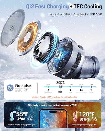 Augnner 3 in 1 Wireless Charging Station, 25W Certified Fast Magnetic Charger, Magnetic Wireless Charger Stand with TEC Active Cooling, for iPhone17/16/15/14/13/12, Apple Watch/AirPods