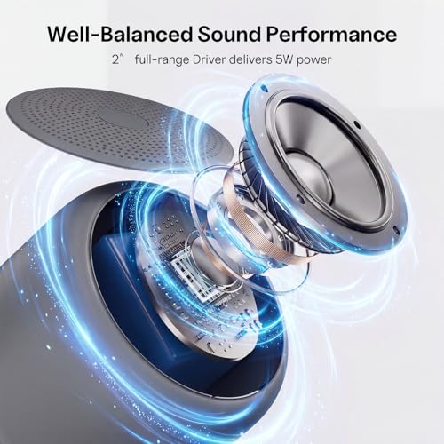Bobtot Portable Bluetooth Speakers with Strap Easy to Carry Mini Speaker | Wireless Waterproof with Loud Stereo Sound, 20 Hours Playtime, Rechargeable Battery, Built-In Microphone, Dark Gray - color: Dark Gray