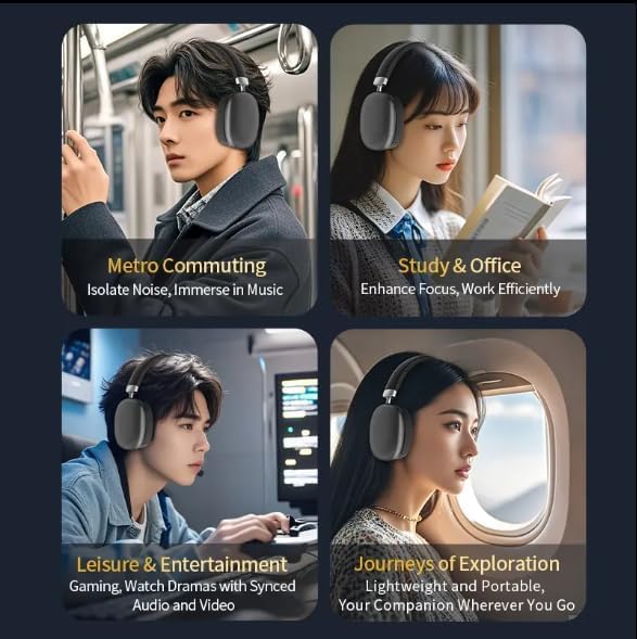 Wireless Over Ear Headphones,Noise Canceling Bluetooth Headphones with Microphone 48H Playtime HiFi Stereo Lightweight Soft Earpads Headset Deep Bass Android iOS Compatibility for Home Travel Office