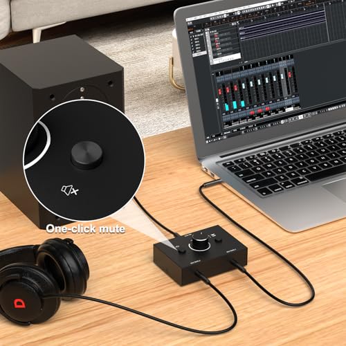 Dingsun 3.5mm Audio Switch, Stereo Audio Selector Box Passive Speaker Headphone Manual Selector with Volume Control (1 in-2 Out/ 2 in-1 Out) - style: 3.5mm audio switch