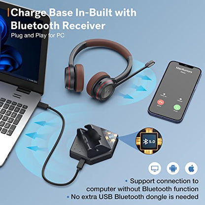 Wireless Headset with Microphone for Work, In-Built with USB Dongle for PC, Bluetooth Headset for Home Office Call Center, Work with Computer, Zoom, Ms Teams, Jabber Video Conference Voice Recognition - style: Duo