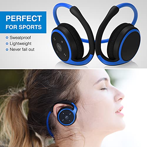Small Bluetooth Headphones Wrap Around Head - Sports Wireless Headset with Built in Microphone and Crystal-Clear Sound, Foldable and Carried in The Purse, and 12-Hour Battery Life, Blue - color: Blue