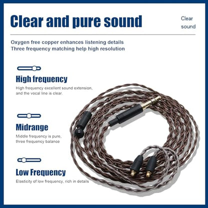 Detachable Earphone Cable 2 Pin 0.78mm OFC Replacement Wire, 3.5mm Headphone Extension Cable with Gold Plated Plug, Free Design for ZSN ZS10 ZSX AS12 AS16 TFZ